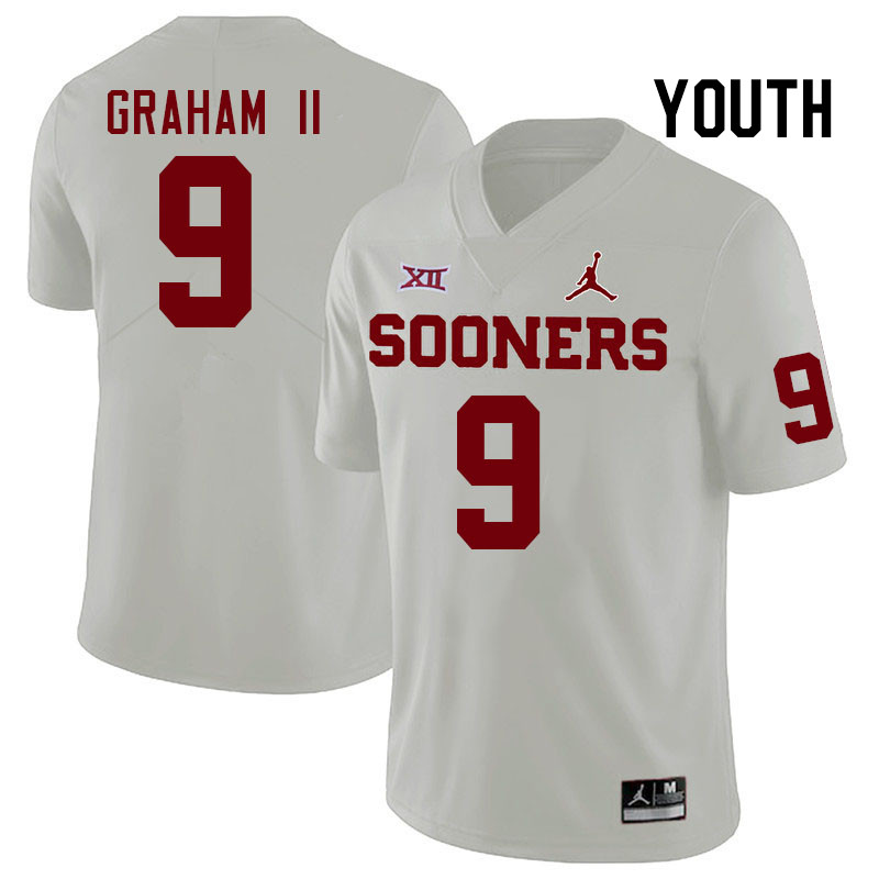 Youth #9 D.J. Graham II Oklahoma Sooners College Football Jerseys Stitched-White - Click Image to Close